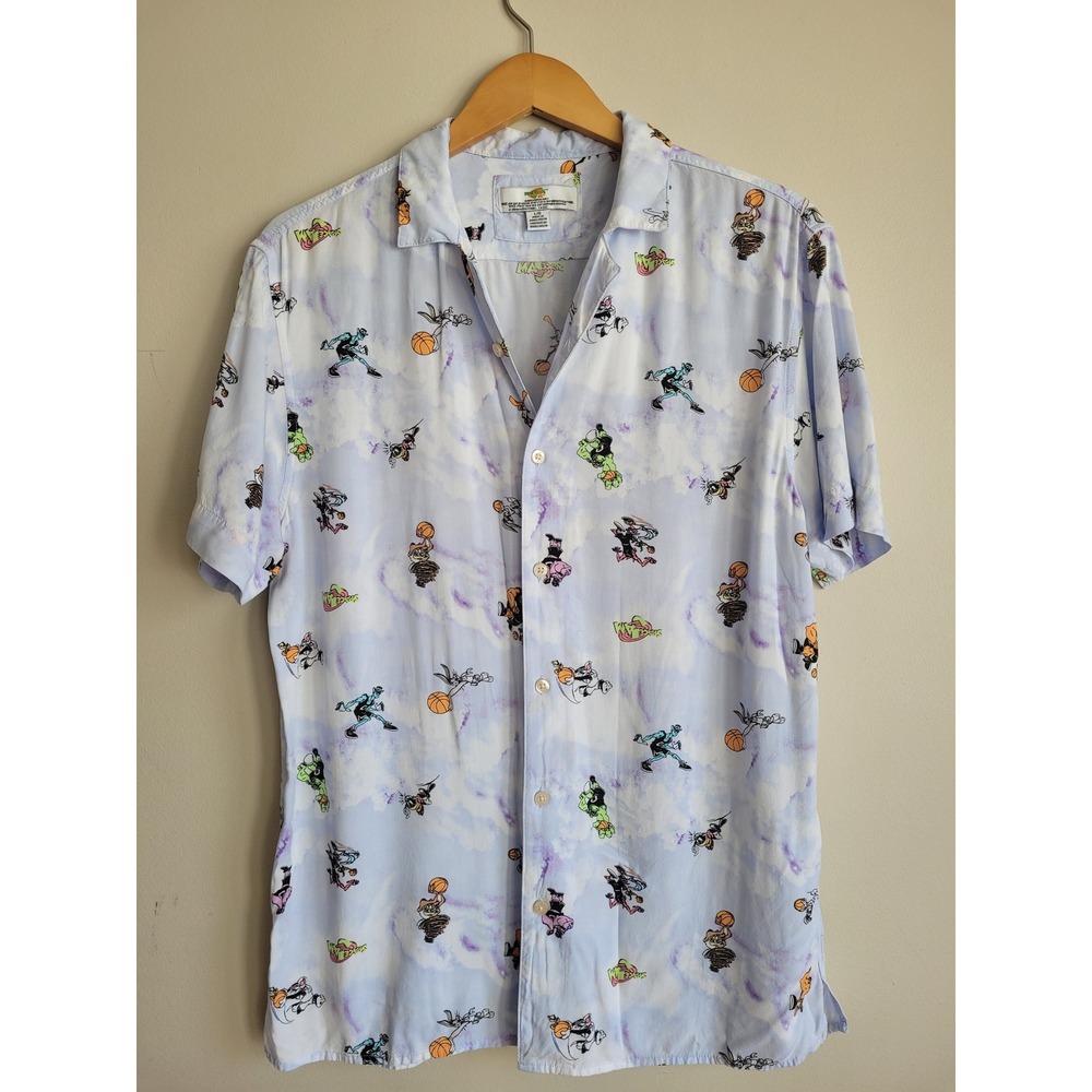 Space Jam 25th Anniversary Button Down Shirt Mens‎ Large Blue Character Print